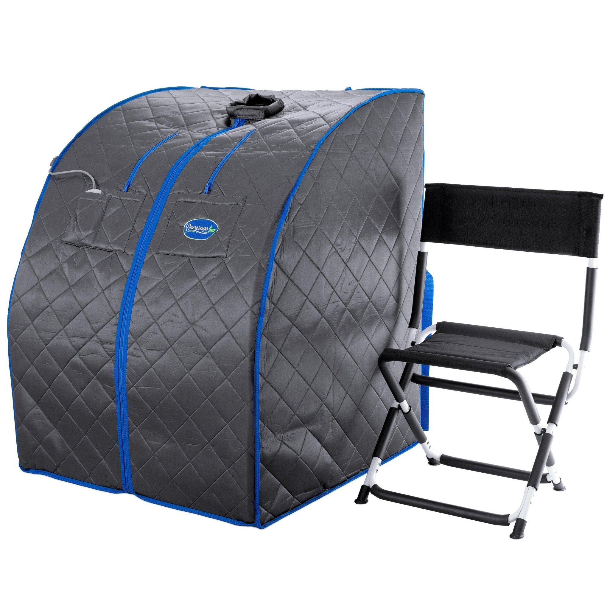 Durasage Health Personal Portable Infrared Sauna with Premium Chair, 30 Minute Timer, with Negative ION and Heated Footpad - Gray