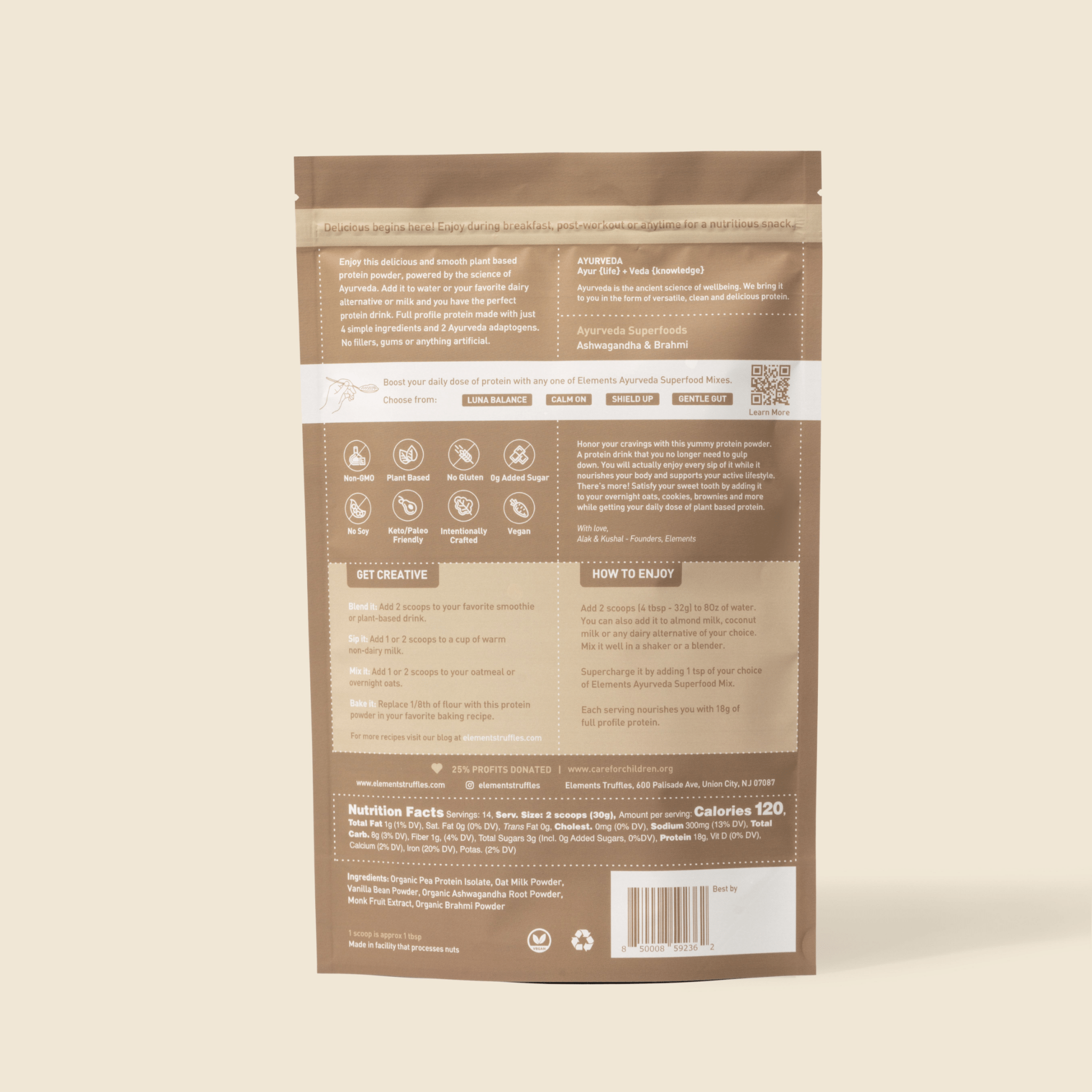 Elements Truffles Vegan Ayurvedic Protein Powder: Vanilla