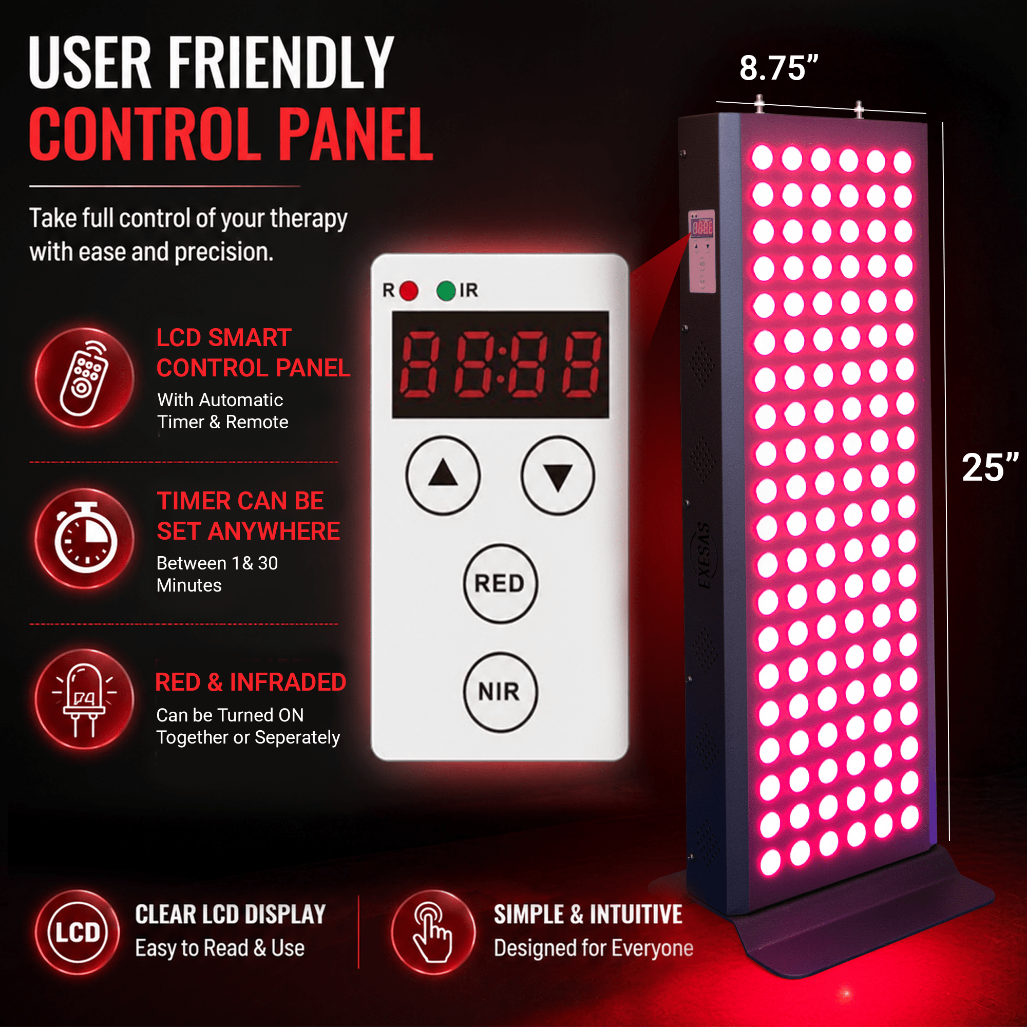 EXESAS EXESAS 120 LED, 600W Dual - Chip, Red Light Therapy Device for Full Body, 4 - Wavelengths Infrared LED Panel for Skin, Weight, Pain, Wellness