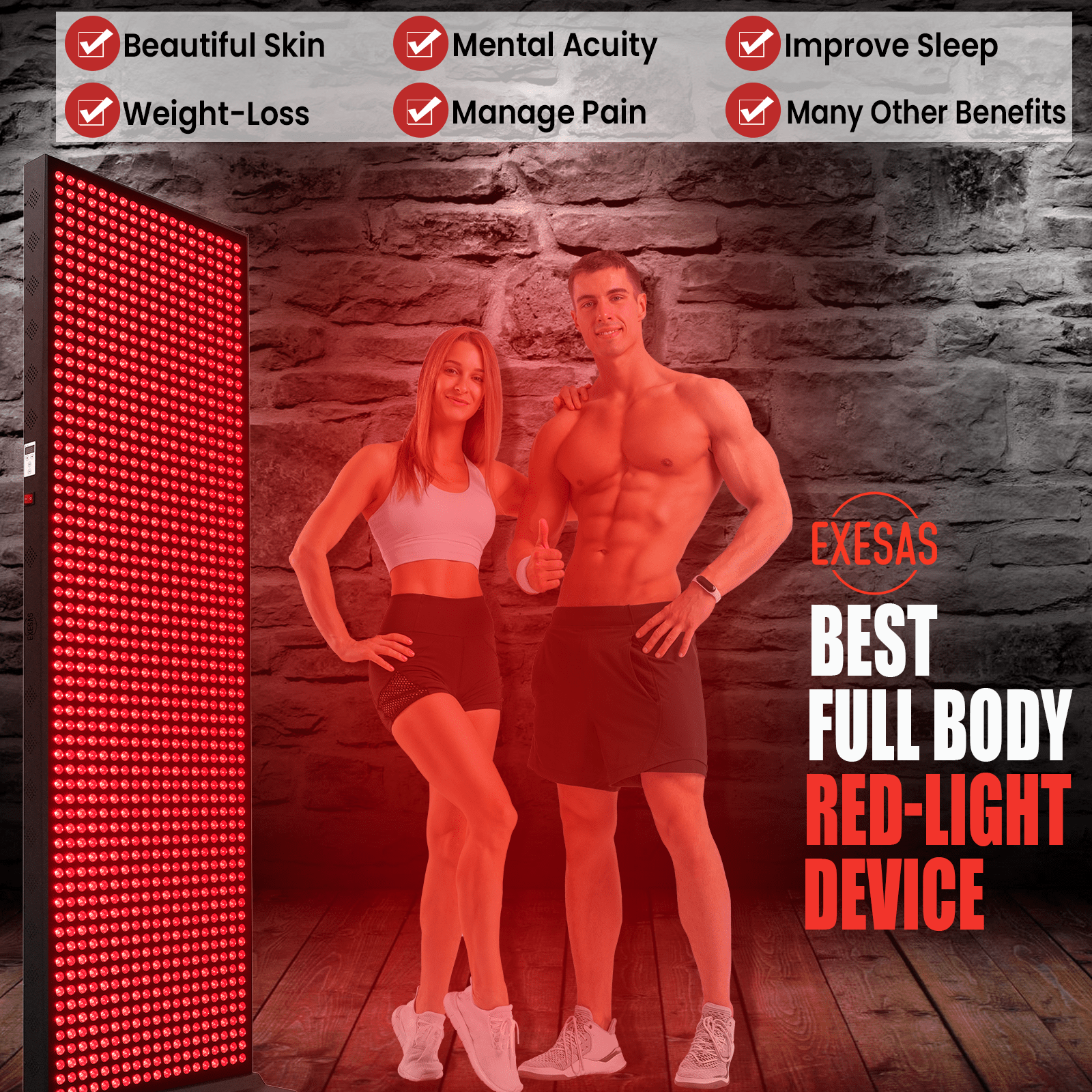 EXESAS EXESAS 1216 LED, 6080W Dual - Chip, Red Light Therapy Device for Full Body, 4 - Wavelengths Infrared LED Panel for Skin, Weight, Pain, Wellness