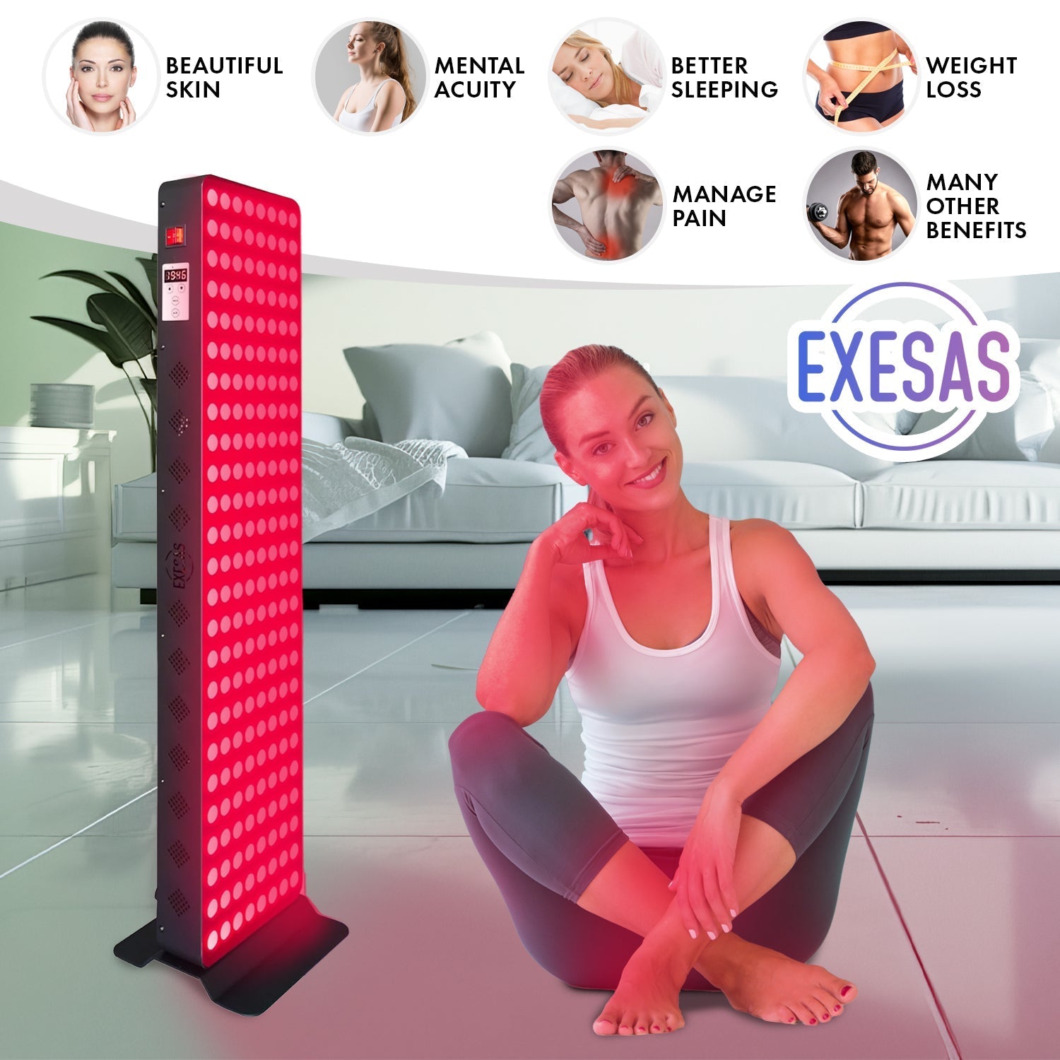 EXESAS EXESAS 200 LED, 1000W Dual - Chip, Red Light Therapy Device for Full Body, 4 - Wavelengths Infrared LED Panel for Skin, Weight, Pain, Wellness