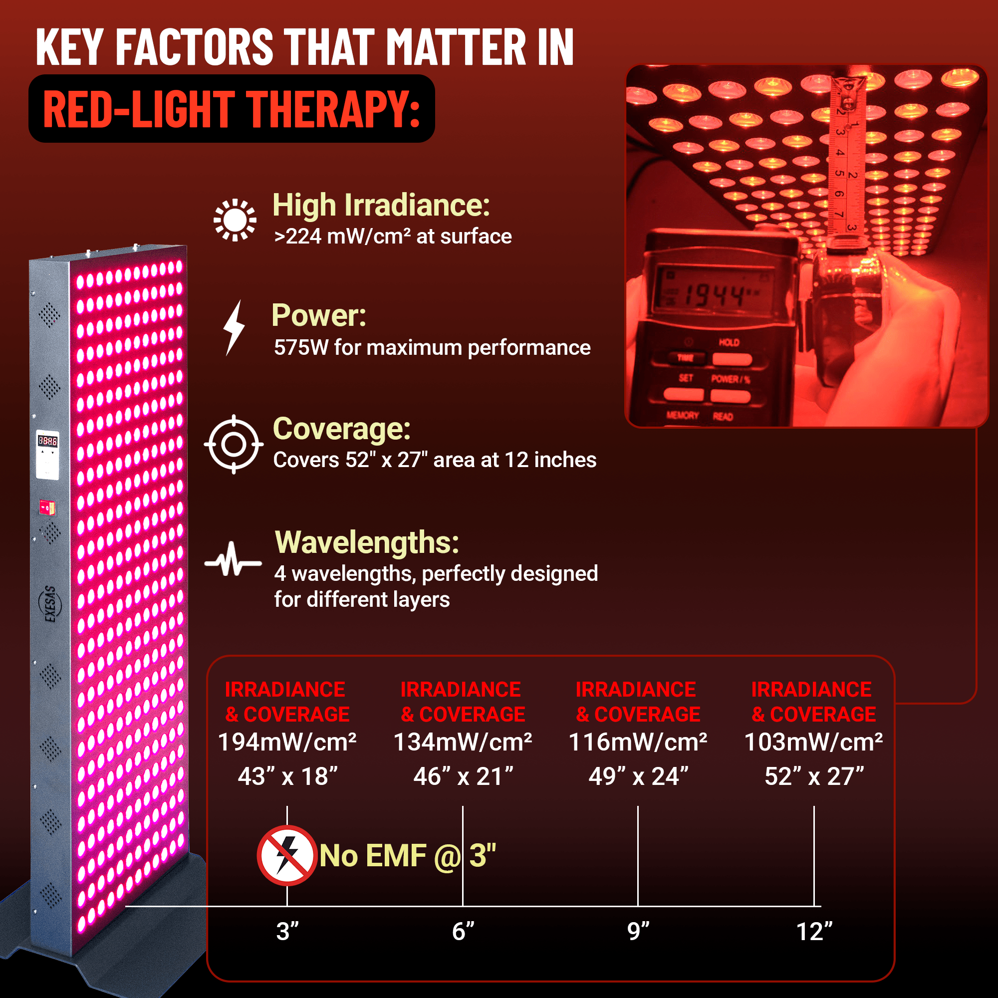 EXESAS EXESAS 324 LED, 1620W Dual - Chip, Red Light Therapy Device for Full Body, 4 - Wavelengths Infrared LED Panel for Skin, Weight, Pain, Wellness