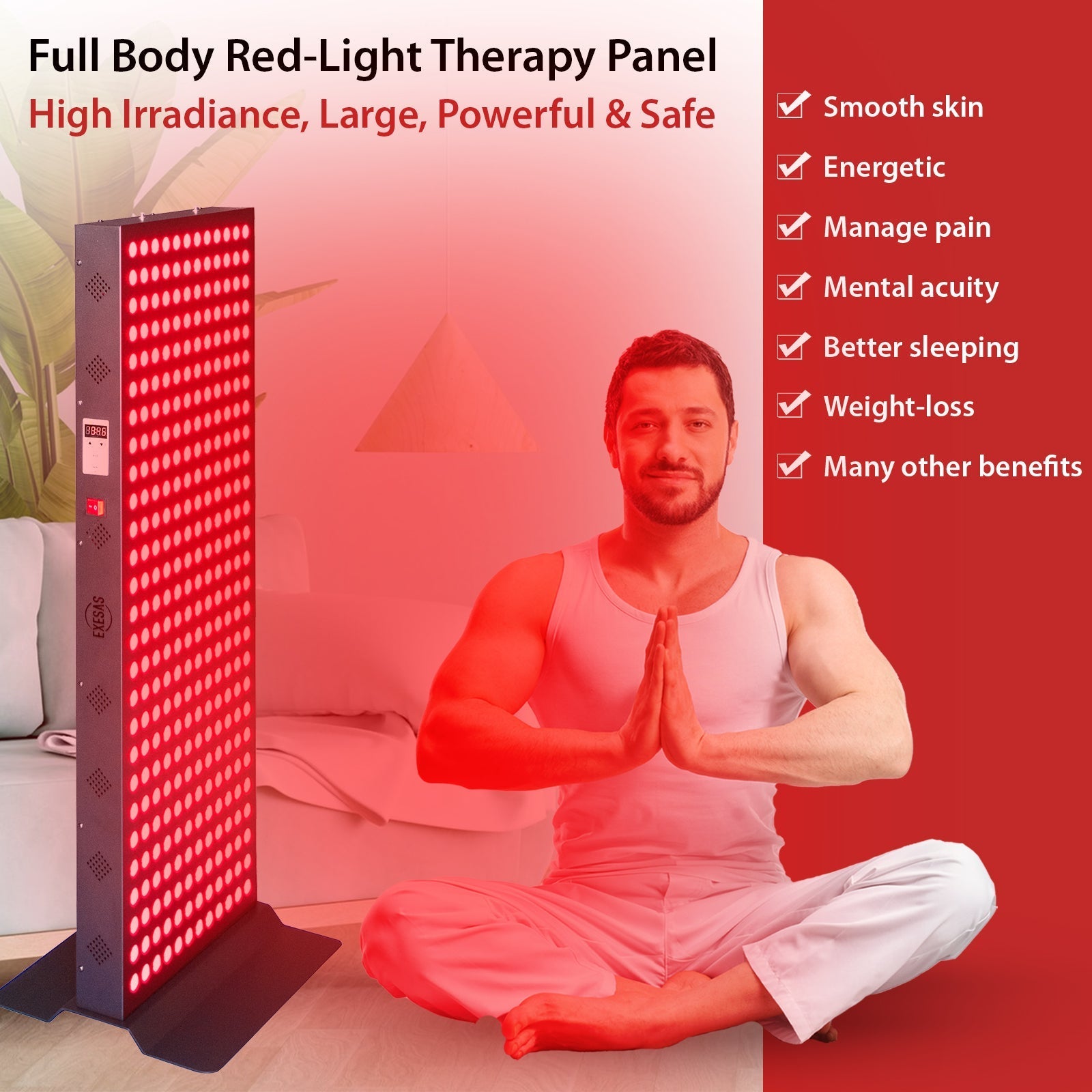 EXESAS EXESAS 324 LED, 1620W Dual - Chip, Red Light Therapy Device for Full Body, 4 - Wavelengths Infrared LED Panel for Skin, Weight, Pain, Wellness