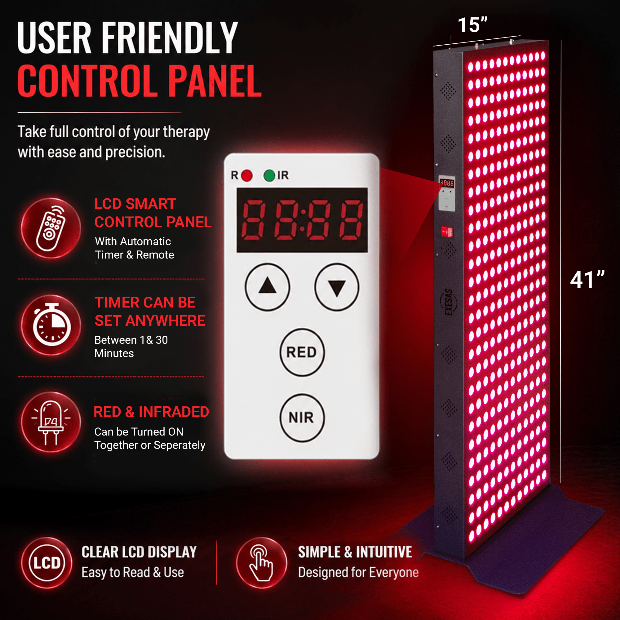 EXESAS EXESAS 324 LED, 1620W Dual - Chip, Red Light Therapy Device for Full Body, 4 - Wavelengths Infrared LED Panel for Skin, Weight, Pain, Wellness