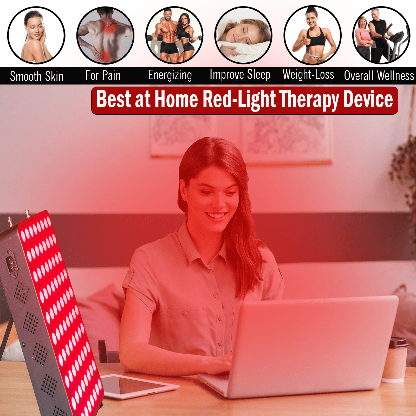 EXESAS EXESAS 80 LED, 400W Dual - Chip, Red Light Therapy Device for Full Body 660nm & 850nm Infrared LED Panel for Beautiful Skin, Weight & Pain Management