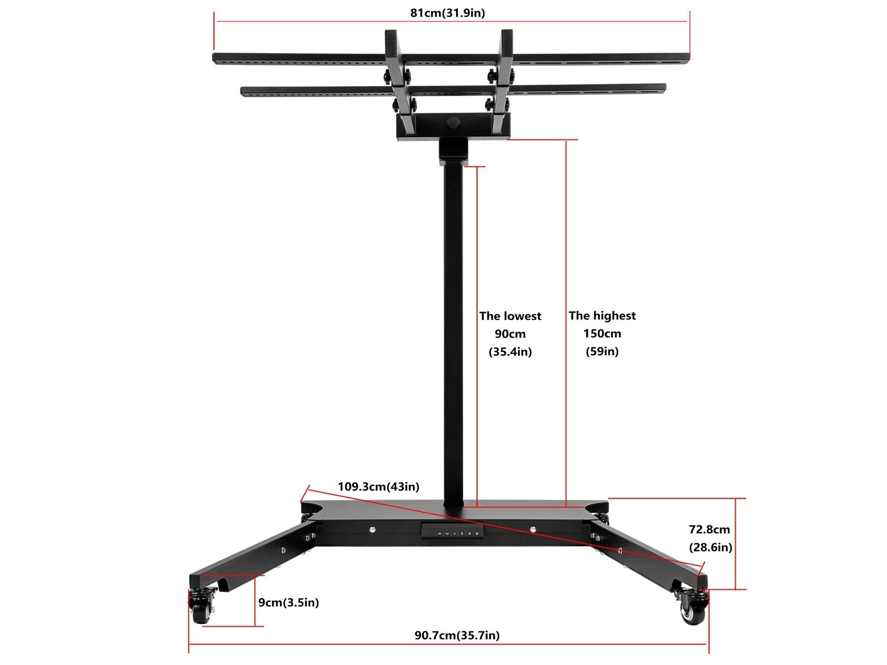 EXESAS Horizontal/Vertical Powered Automatic Rolling Stand for EXESAS Red Light Therapy Panels, Auto Height Adjustment, (Panel Sold Separately)