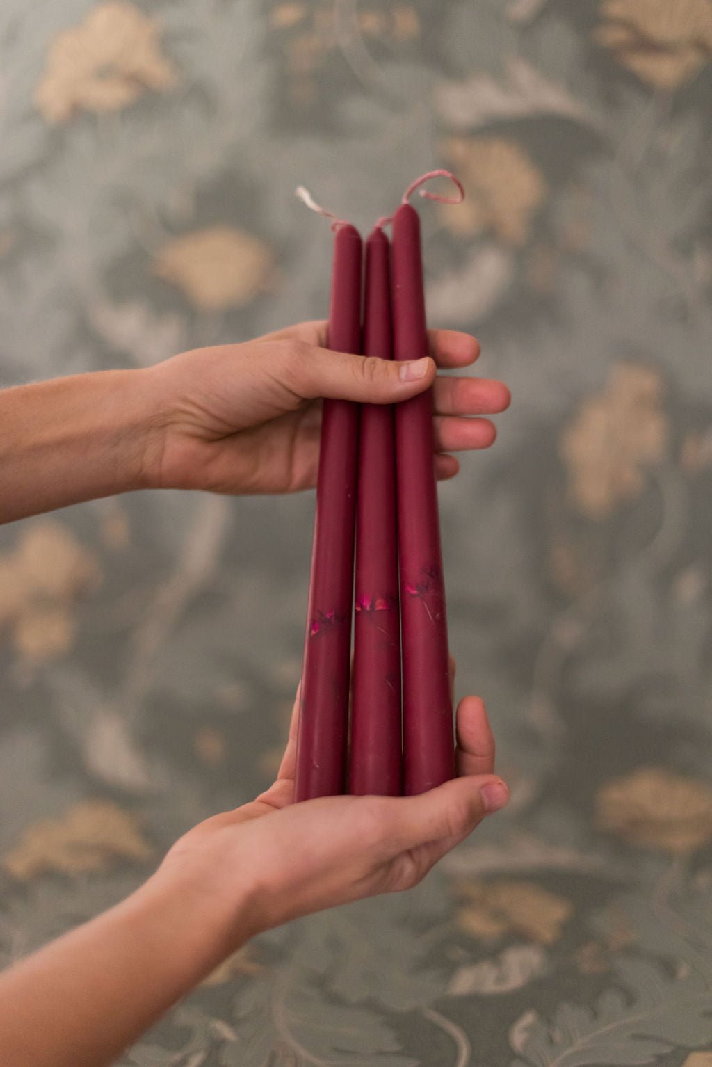 Galley & Fen Floral Inlaid Tapered Candle in Burgundy - Set of 3