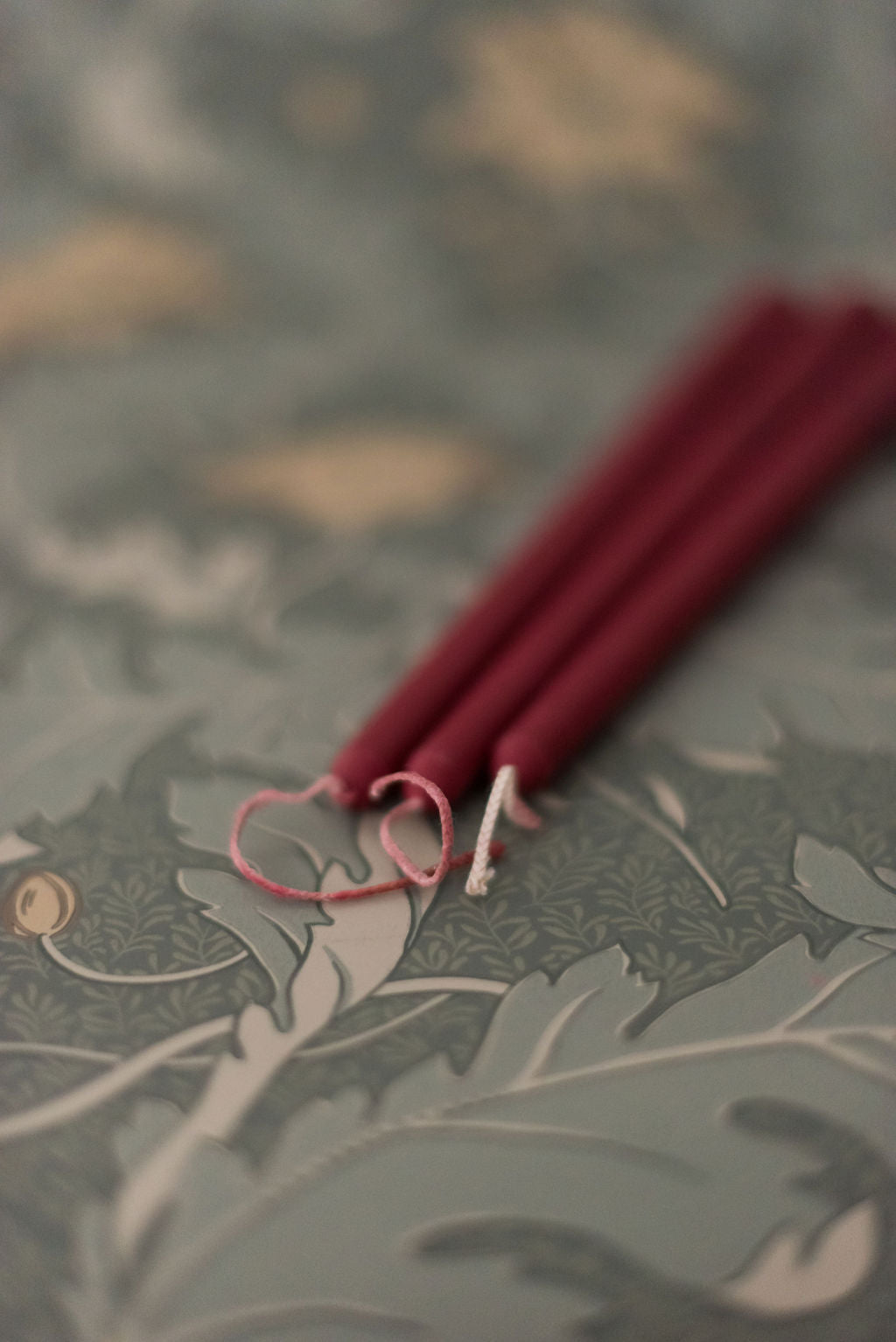 Galley & Fen Floral Inlaid Tapered Candle in Burgundy - Set of 3