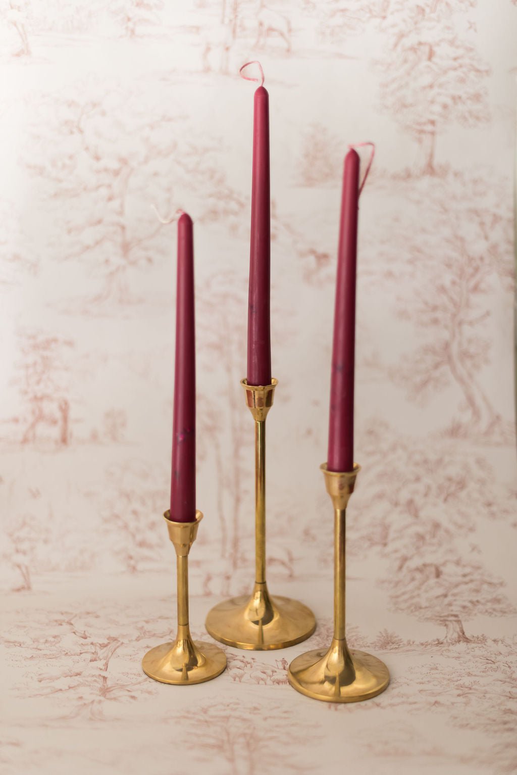 Galley & Fen Floral Inlaid Tapered Candle in Burgundy - Set of 3
