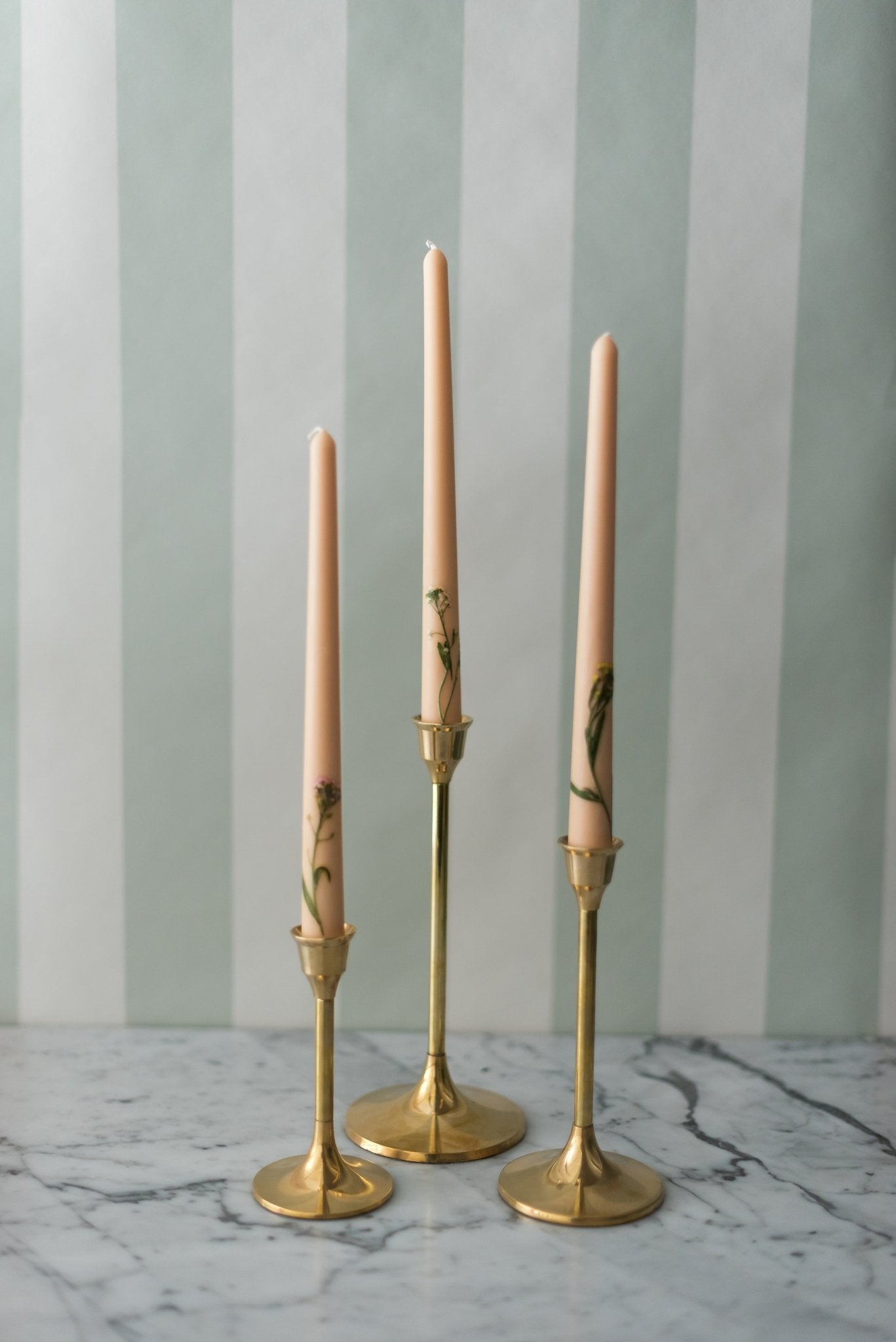 Galley & Fen Floral Inlaid Tapered Candle in Cream - Set of 3