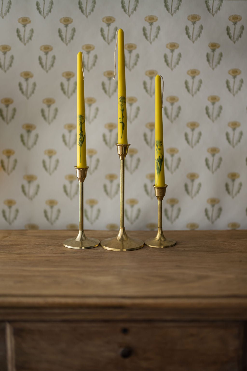 Galley & Fen Floral Inlaid Tapered Candle in Cream - Set of 3