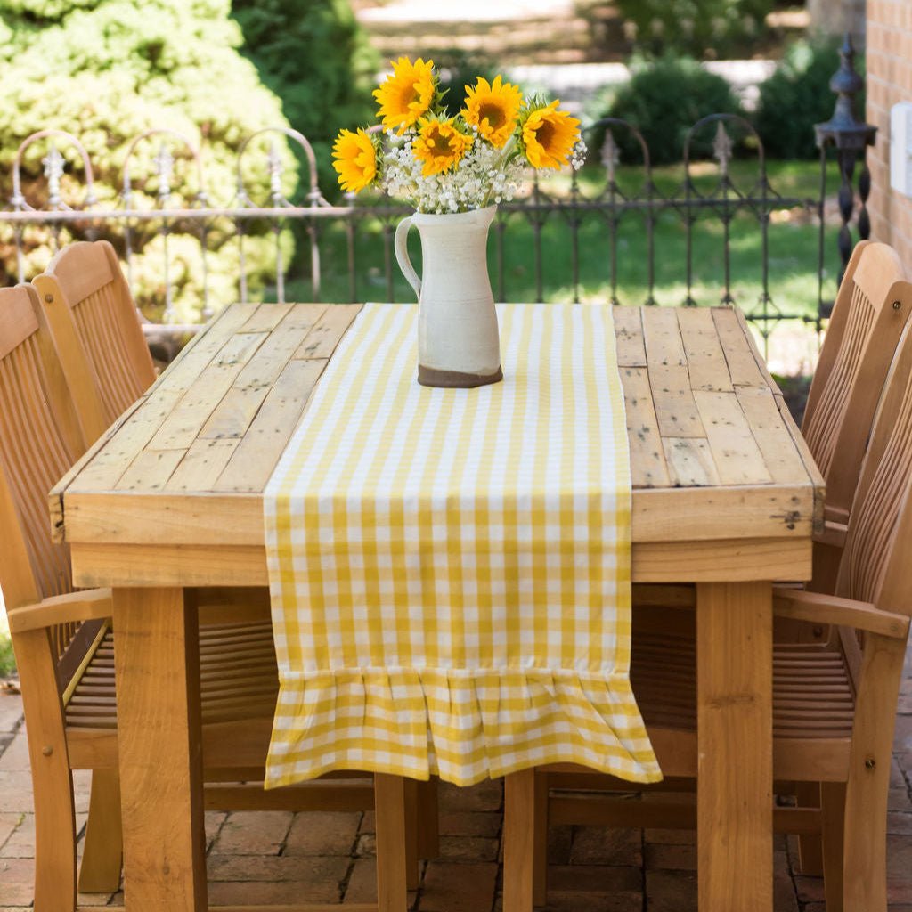 Galley & Fen Yellow Ruffled Gingham Table Runner