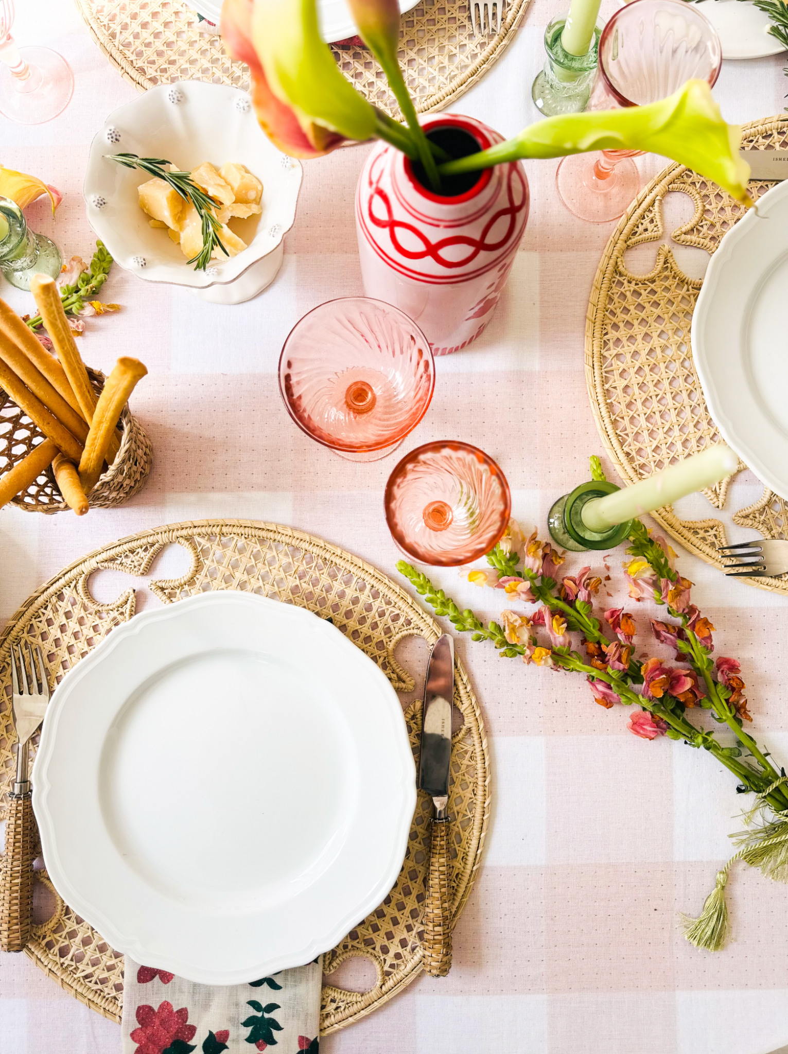 Giardino Reversible Tablecloth in Rosso/Rosa