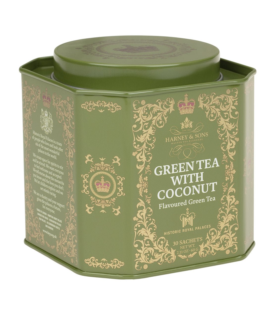 Harney & Sons Fine Teas Green Tea with Coconut, Ginger and Vanilla, HRP Tin of 30 Sachets