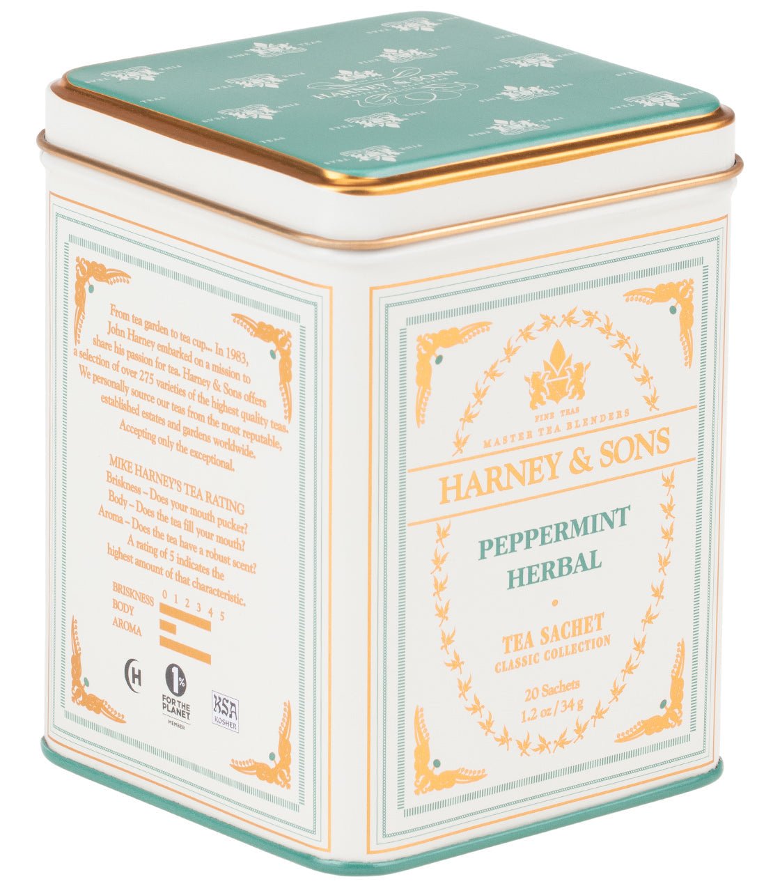 Harney & Sons Fine Teas Peppermint Herbal, Classic Tin of 20 Sachets