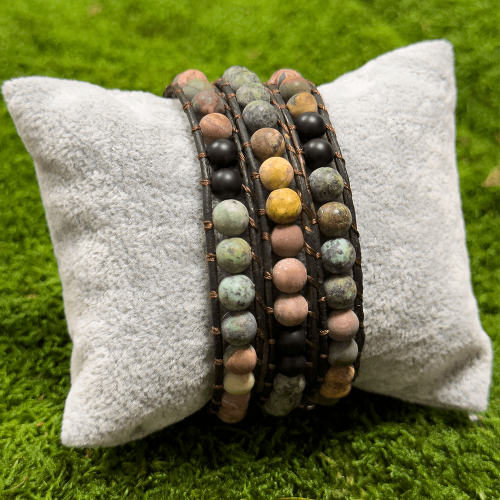 HealthyLine Matte African Turquoise + Picasso Jasper Bracelet