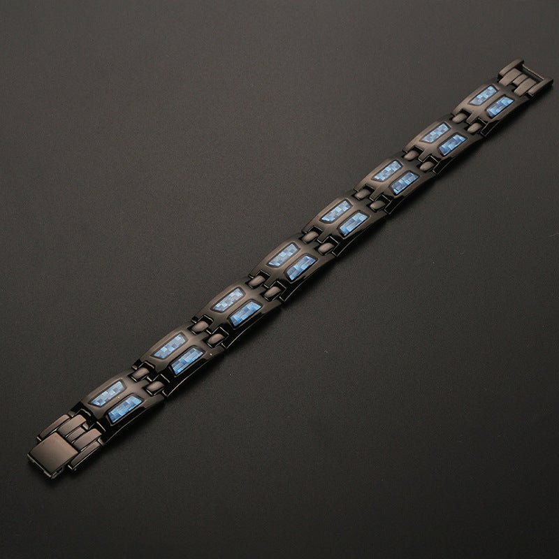 HealthyLine Stainless Steel Energy Bracelet 4 - in - 1. Black/Blue Color. Model B617BL