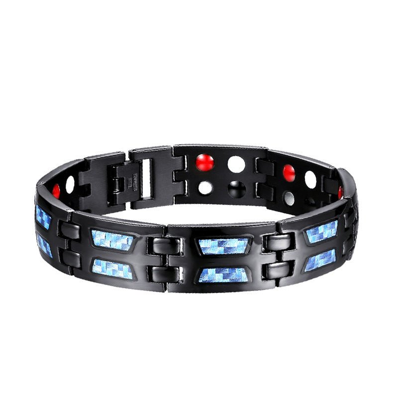 HealthyLine Stainless Steel Energy Bracelet 4 - in - 1. Black/Blue Color. Model B617BL