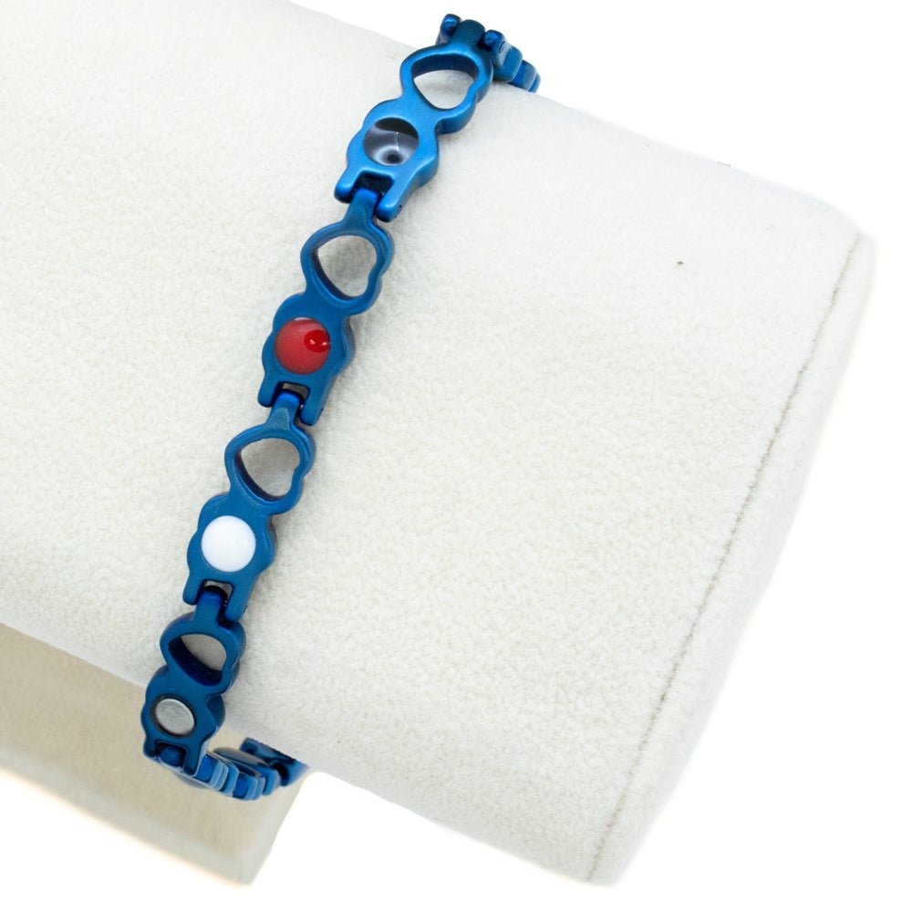 HealthyLine Stainless Steel Energy Bracelet 4 - in - 1. Blue Color. Model BR - S - 149
