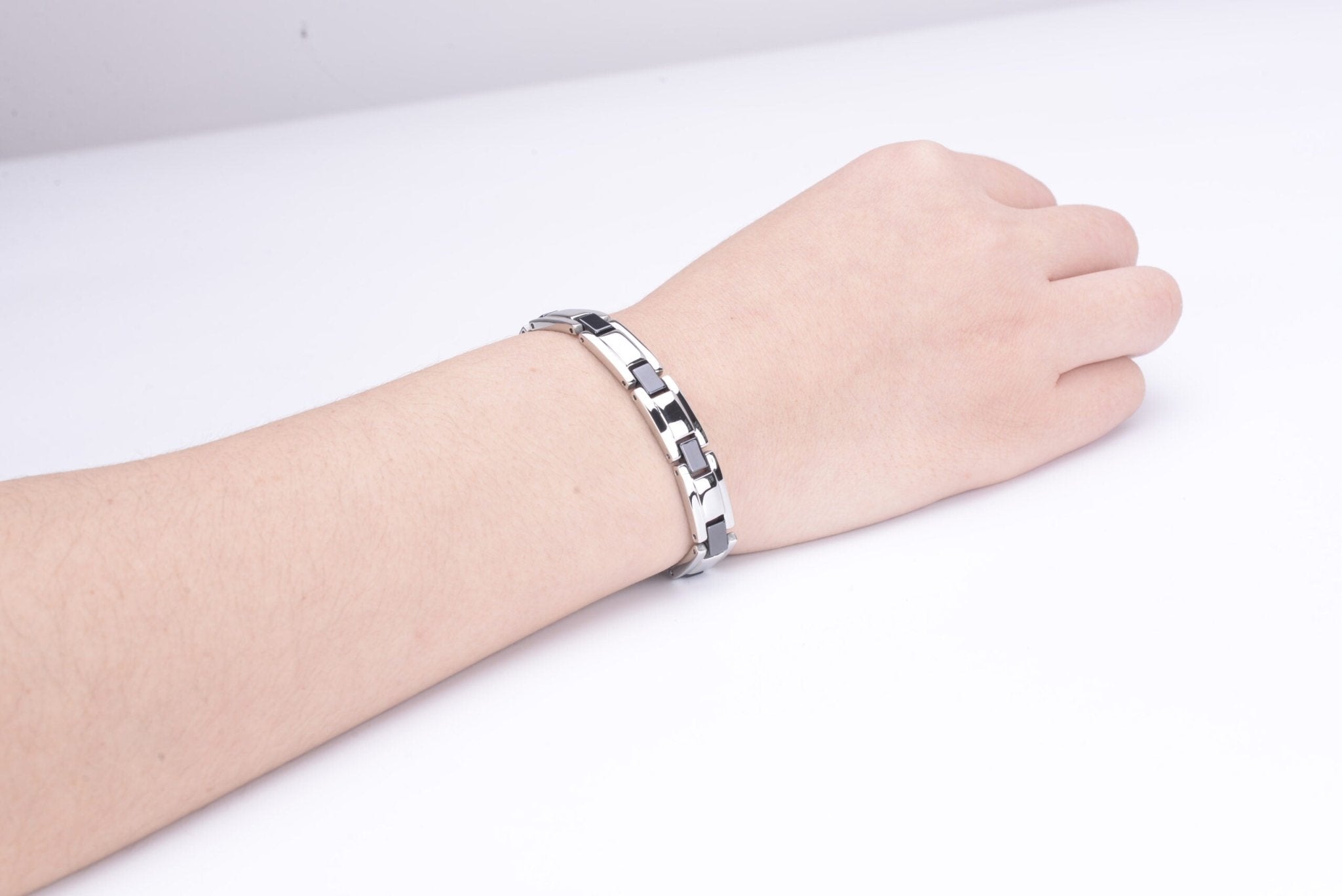 HealthyLine Stainless Steel Energy Bracelet 4 - in - 1. Silver/Black color. Model SY370D