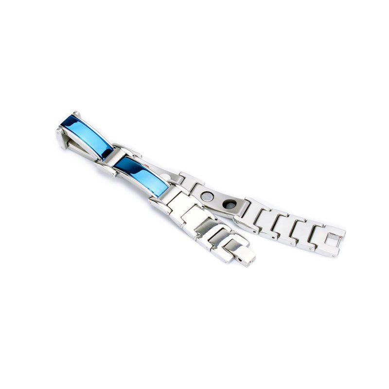 HealthyLine Stainless Steel Energy Bracelet 4 - in - 1. Silver/Blue Color. Model SY368N
