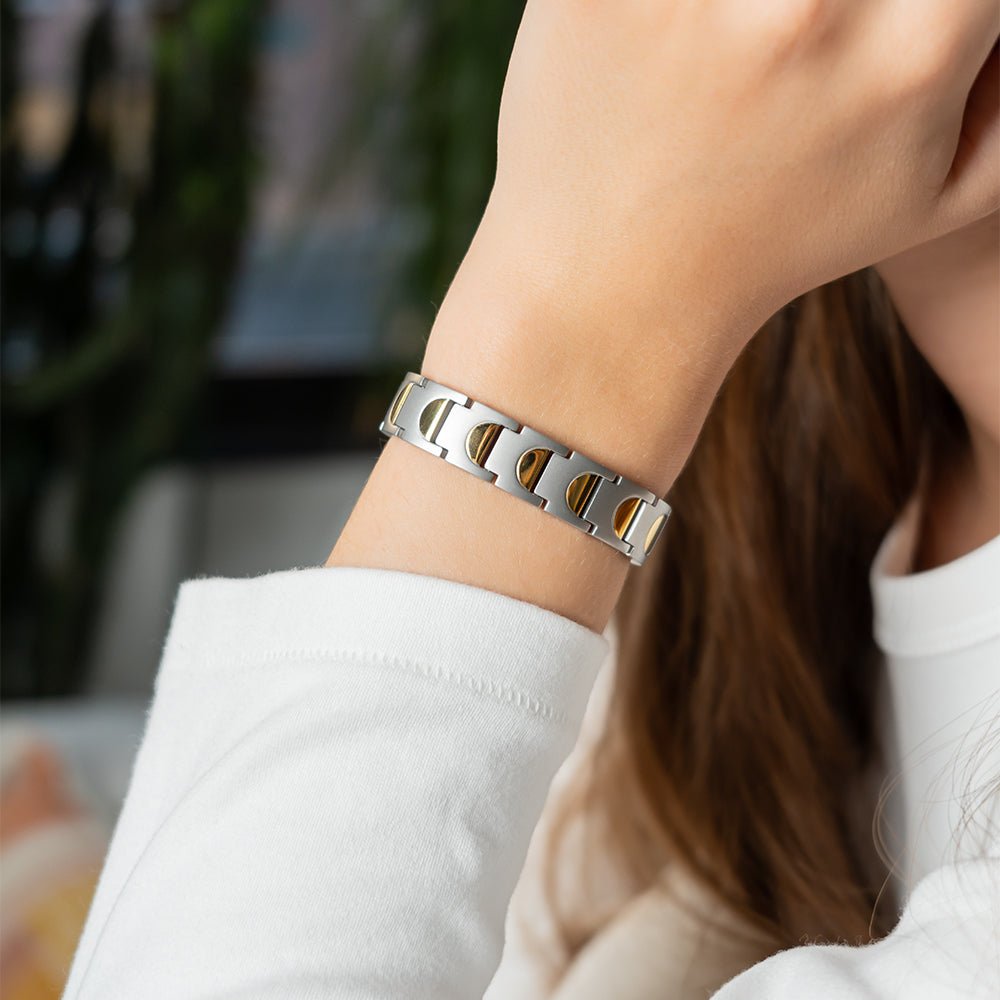 HealthyLine Stainless Steel Energy Bracelet 4 - in - 1. Silver/Gold Color. Model BR - S - 157