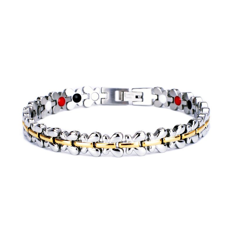 HealthyLine Stainless Steel Energy Bracelet 4 - in - 1. Silver/Gold color. Model SY087J