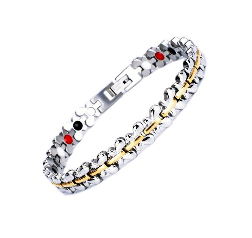 HealthyLine Stainless Steel Energy Bracelet 4 - in - 1. Silver/Gold color. Model SY087J
