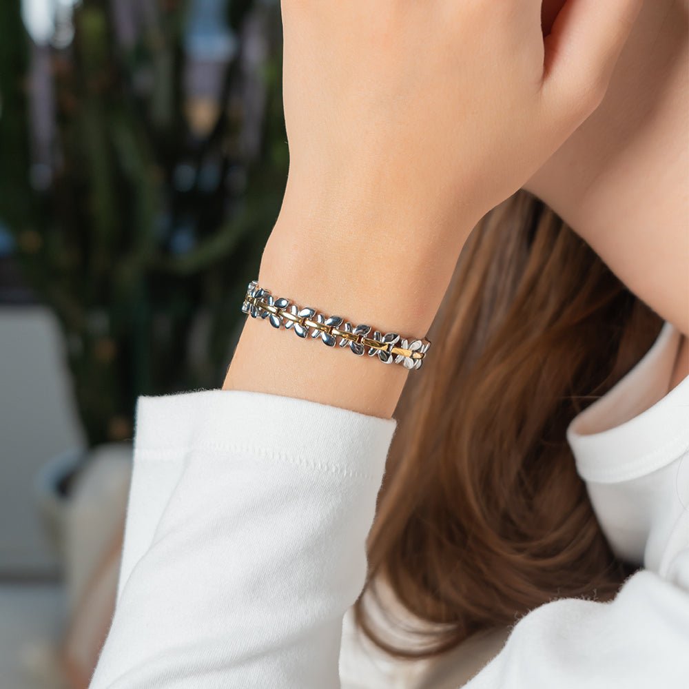 HealthyLine Stainless Steel Energy Bracelet 4 - in - 1. Silver/Gold color. Model SY087J