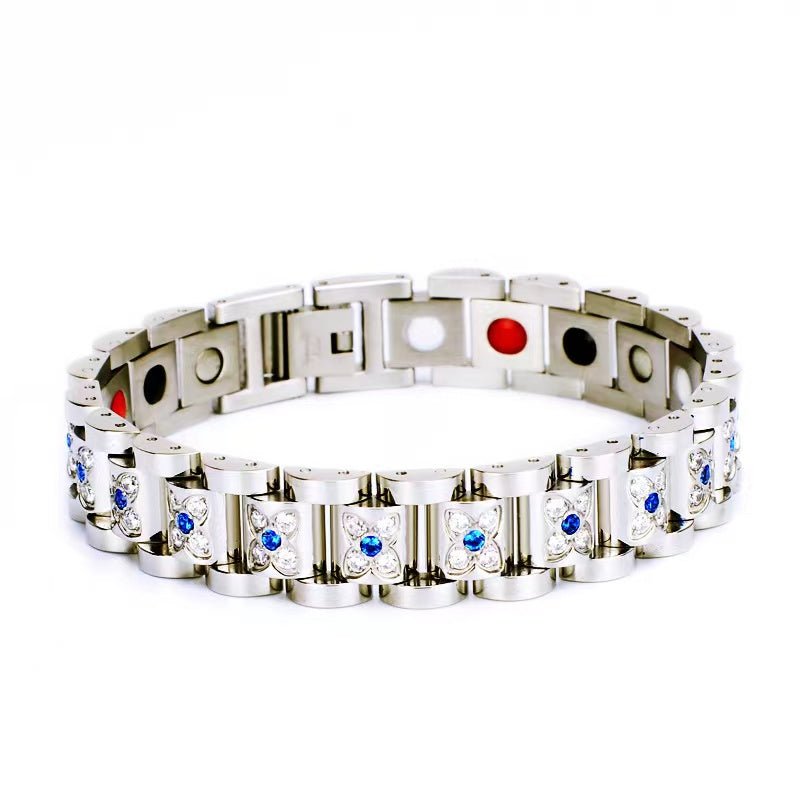HealthyLine Stainless Steel Magnetic/Energy Bracelet with Crystals. 3 Colors available. Model YYG233
