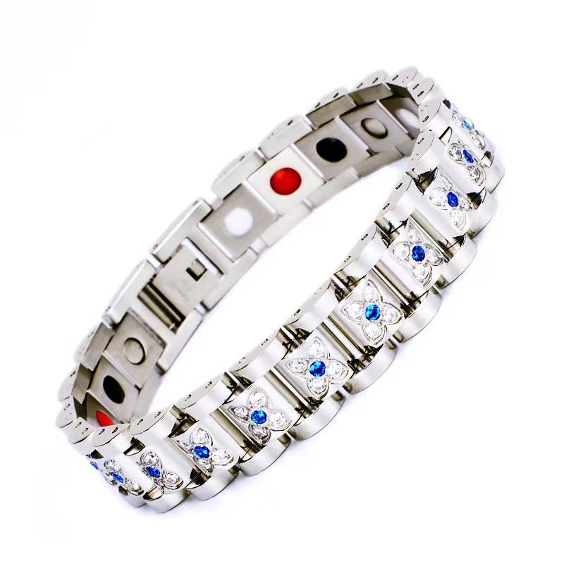 HealthyLine Stainless Steel Magnetic/Energy Bracelet with Crystals. 3 Colors available. Model YYG233
