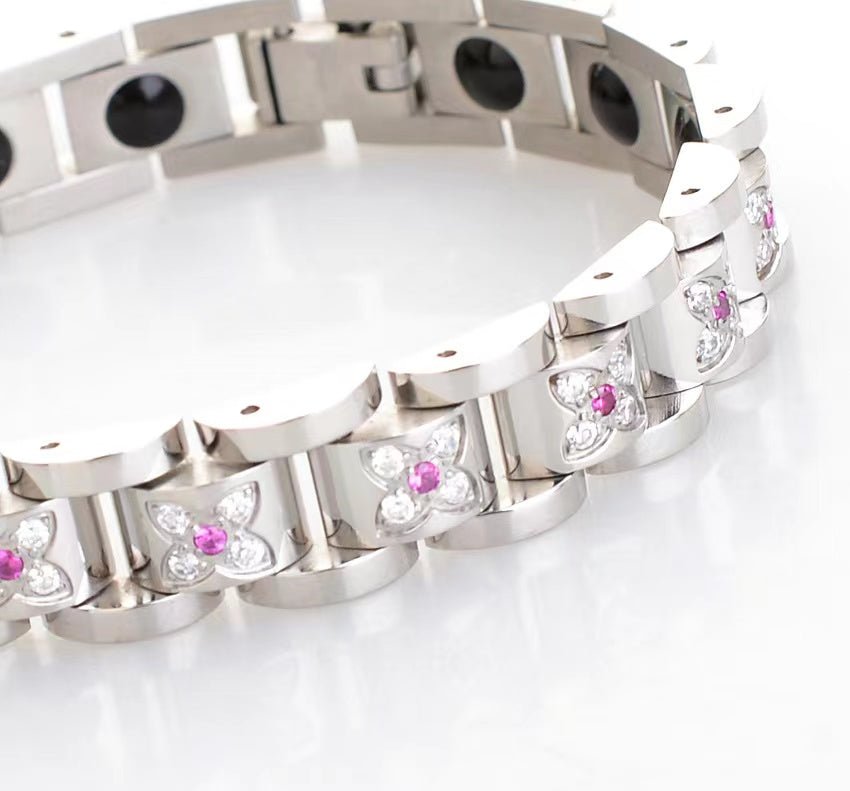 HealthyLine Stainless Steel Magnetic/Energy Bracelet with Crystals. 3 Colors available. Model YYG233