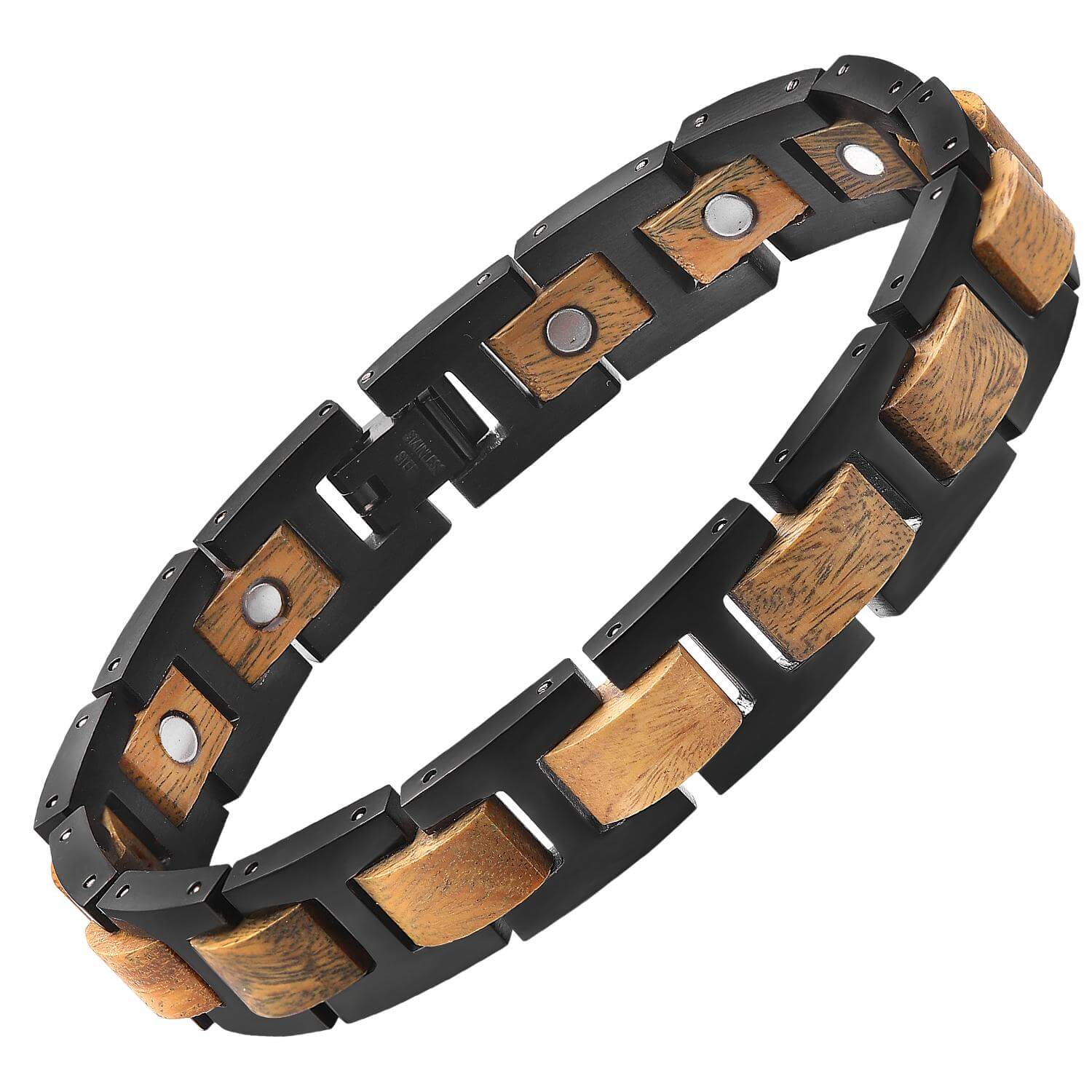 HealthyLine Wood and Stainless Steel Magnetic Bracelet. 2 Colors available. Model WB010