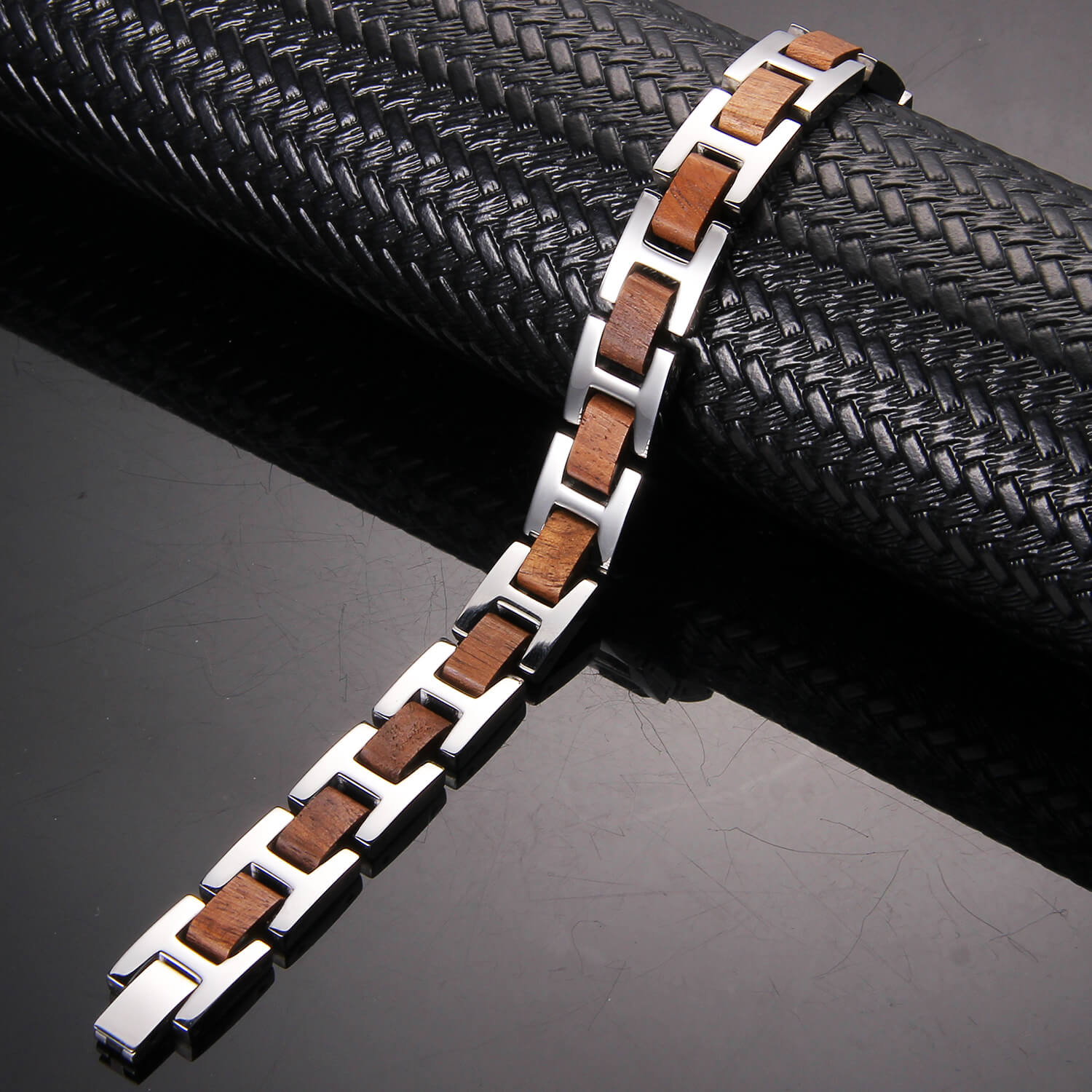 HealthyLine Wood and Stainless Steel Magnetic Bracelet. 3 Colors available. Model WB009
