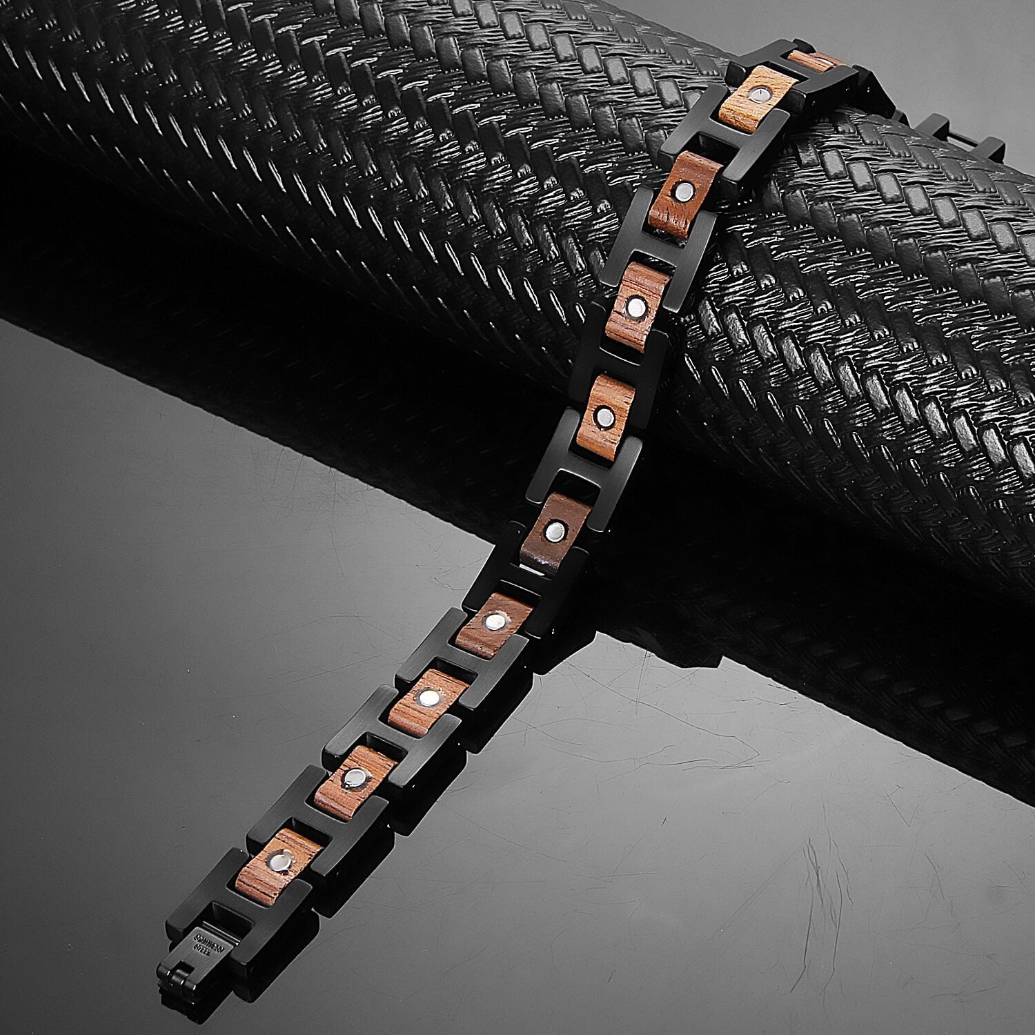 HealthyLine Wood and Stainless Steel Magnetic Bracelet. 3 Colors available. Model WB009