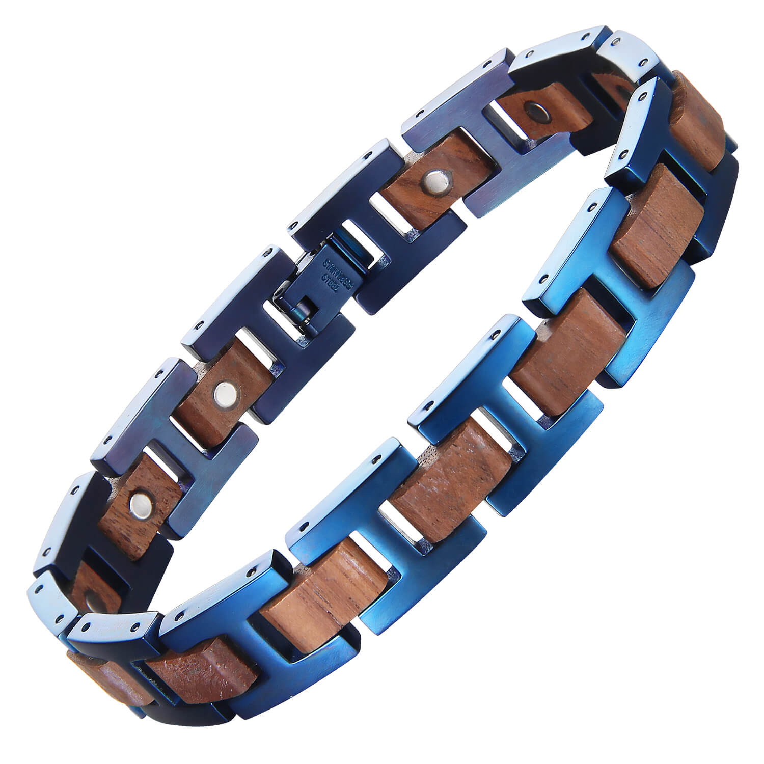 HealthyLine Wood and Stainless Steel Magnetic Bracelet. 3 Colors available. Model WB009