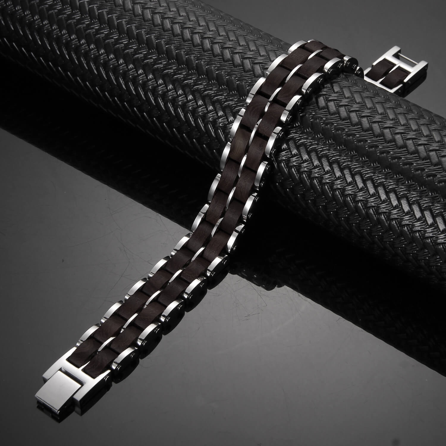 HealthyLine Wood and Stainless Steel Magnetic Bracelet. 3 Colors available. Model WB011