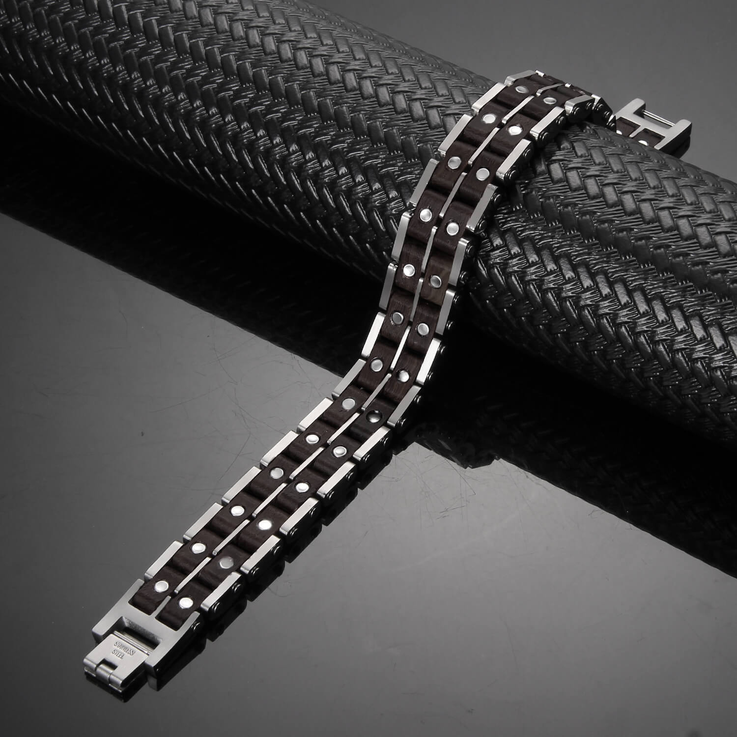 HealthyLine Wood and Stainless Steel Magnetic Bracelet. 3 Colors available. Model WB011