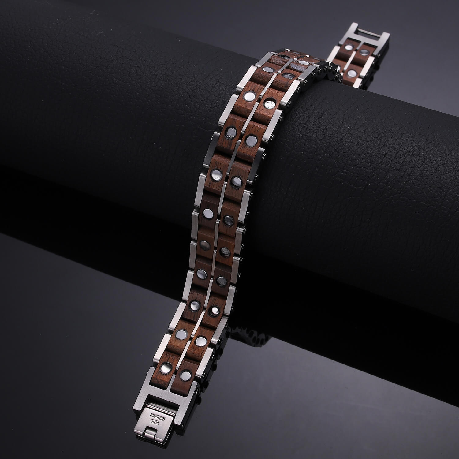 HealthyLine Wood and Stainless Steel Magnetic Bracelet. 3 Colors available. Model WB011