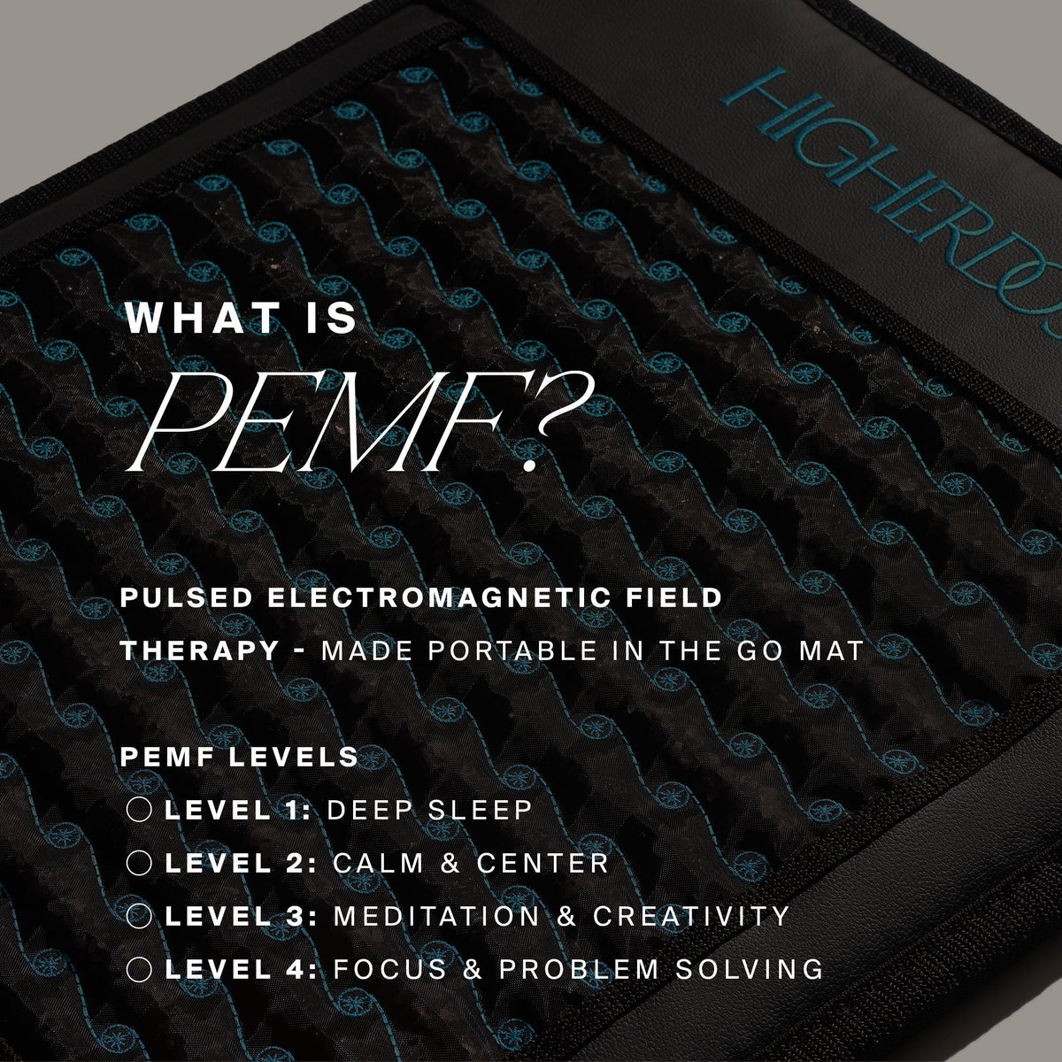 HigherDOSE PEMF Go Mat unrolled showing amethyst crystal layer