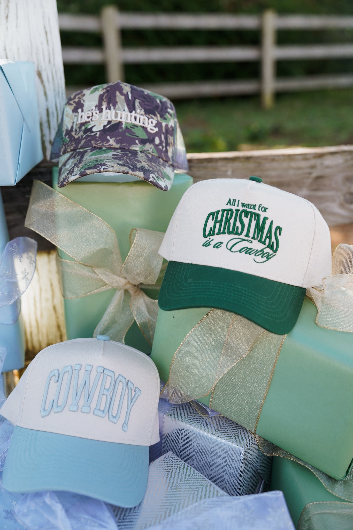 KenzKustomz All I want for Christmas is a Cowboy - Green Vintage Trucker Hat