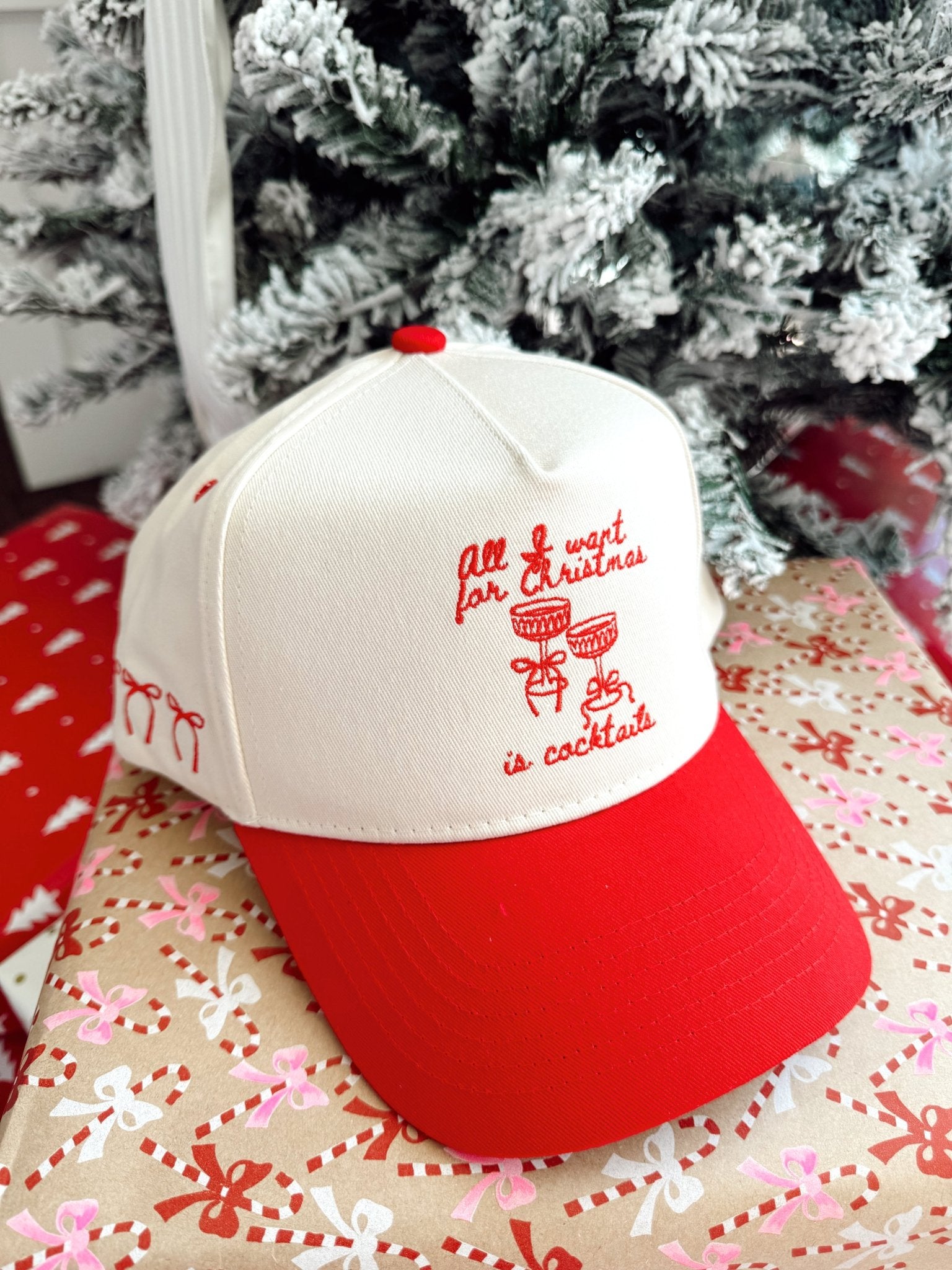 KenzKustomz All I Want for Christmas is Cocktails - Red Vintage Trucker Hat