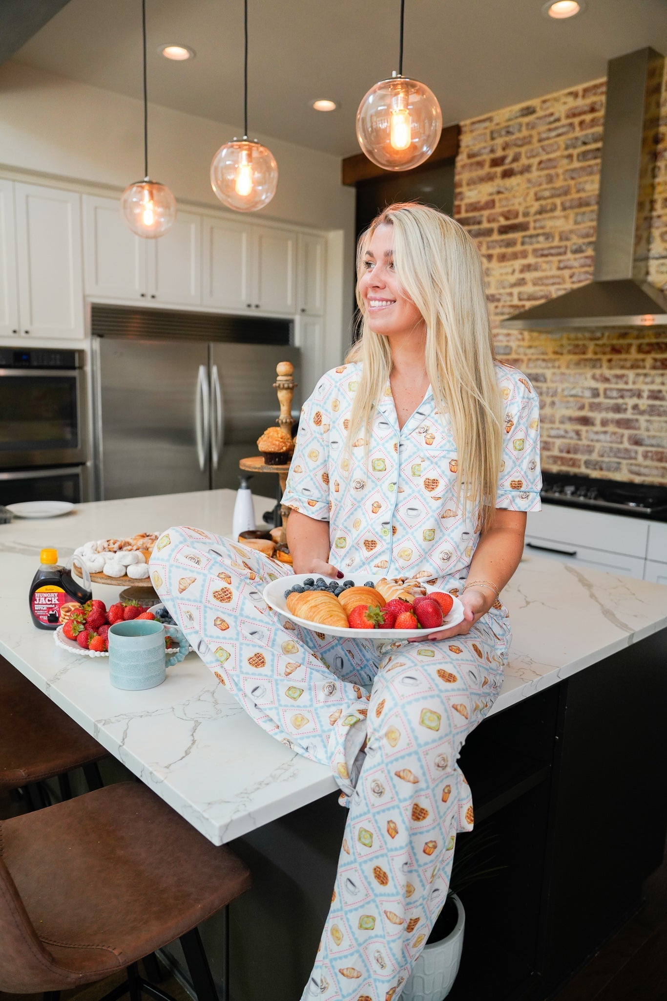 KenzKustomz Blue Breakfast - Short Sleeve + Pant Pajama Set