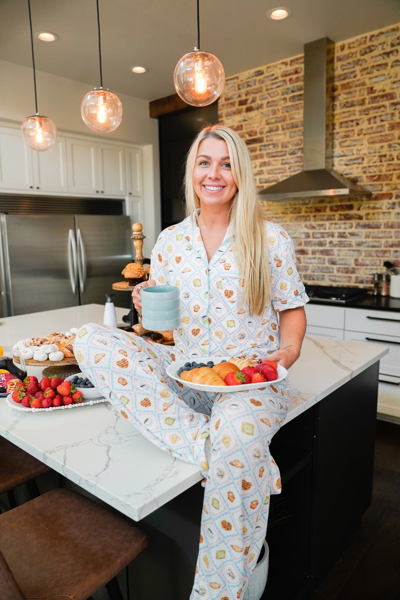 KenzKustomz Blue Breakfast - Short Sleeve + Pant Pajama Set
