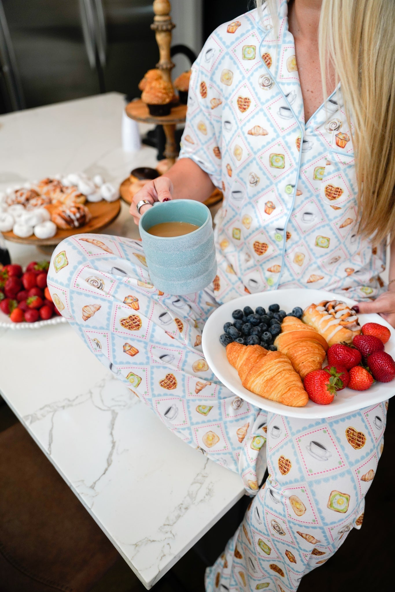 KenzKustomz Blue Breakfast - Short Sleeve + Pant Pajama Set