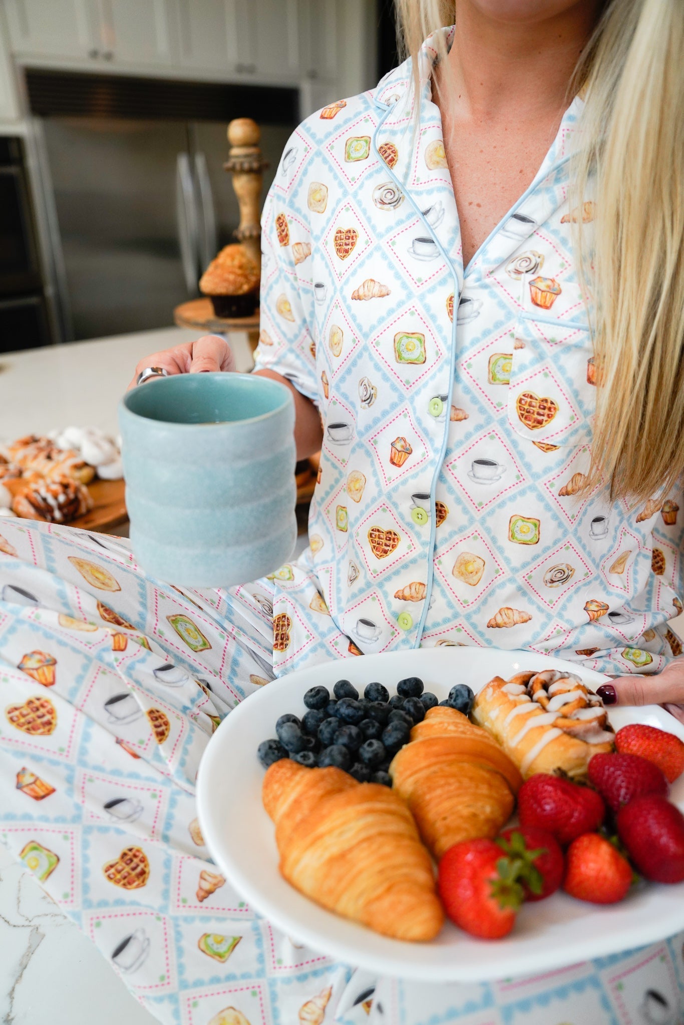 KenzKustomz Blue Breakfast - Short Sleeve + Pant Pajama Set