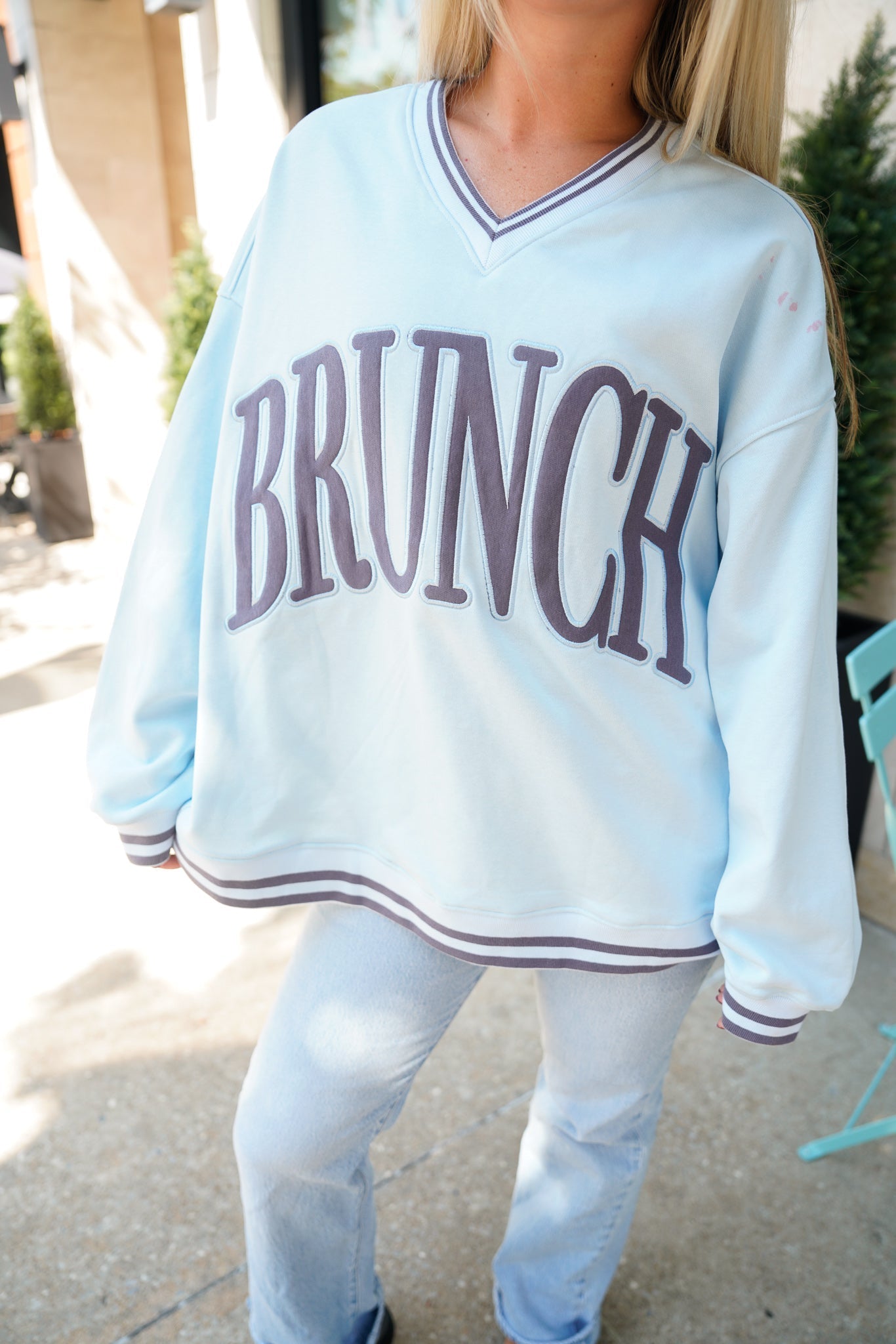 KenzKustomz Brunch - Blue Vintage V - Neck Sweatshirt