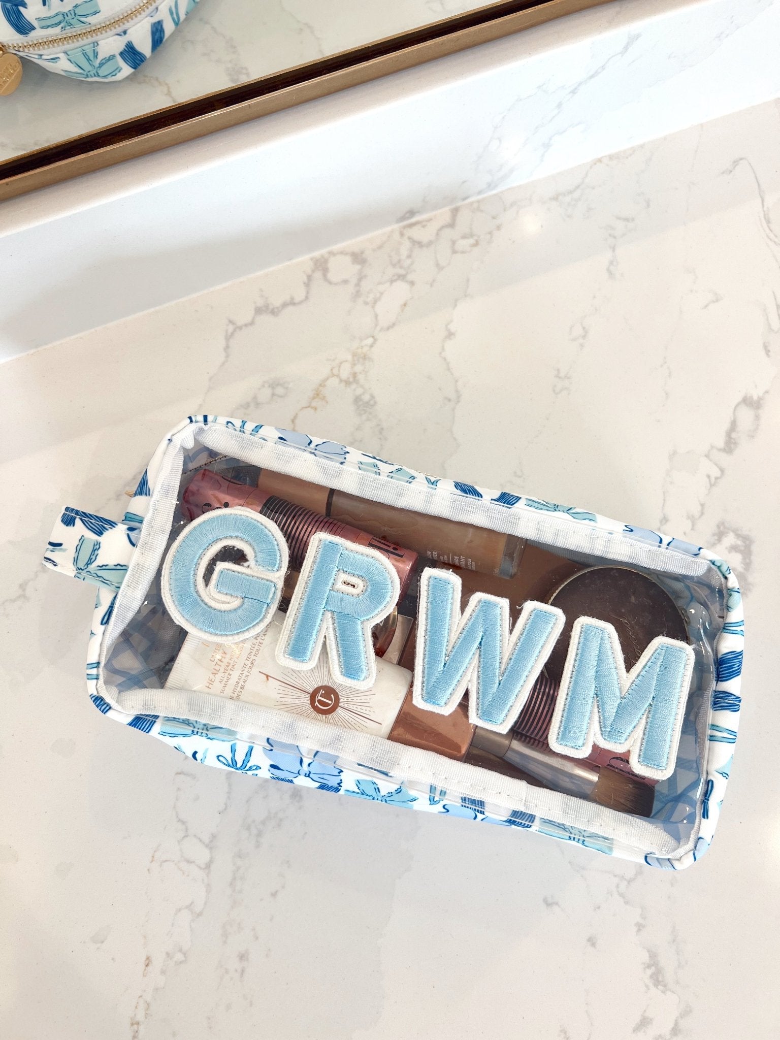 KenzKustomz GRWM - Blue Bows Clear Large Makeup Bag