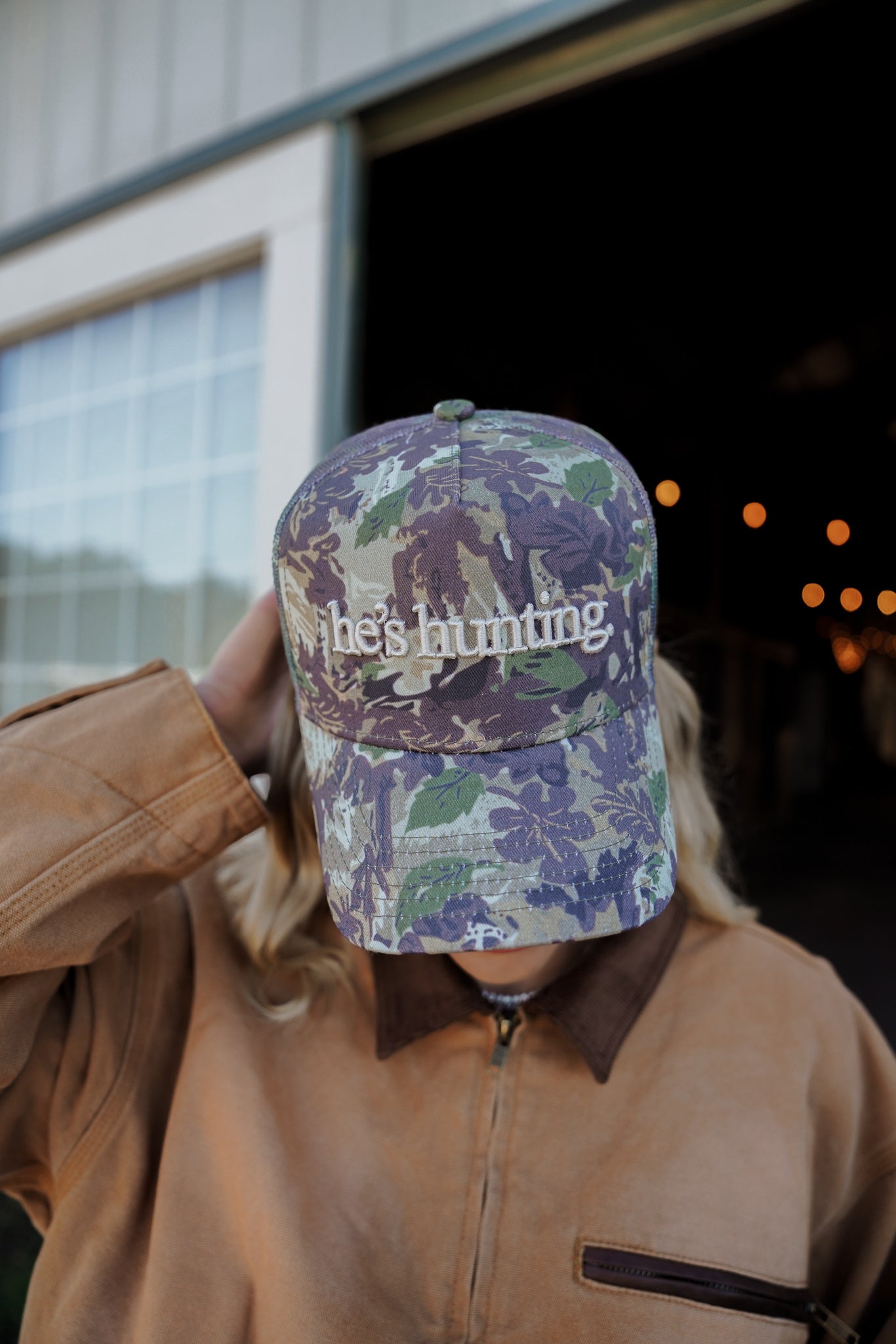 KenzKustomz He's Hunting - Camo Vintage Trucker Hat
