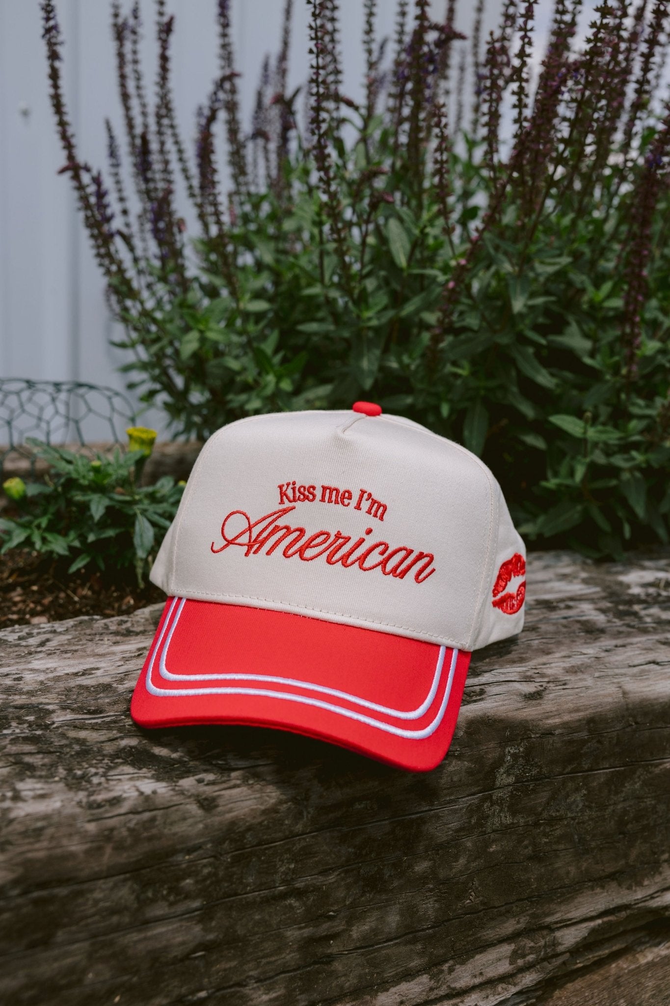 KenzKustomz Kiss me I'm American - Red Vintage Trucker Hat